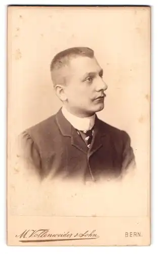 Fotografie M. Vollenweider & Sohn, Bern, Postgasse 68, Portrait junger Mann im Anzug mit Moustache und Schlips