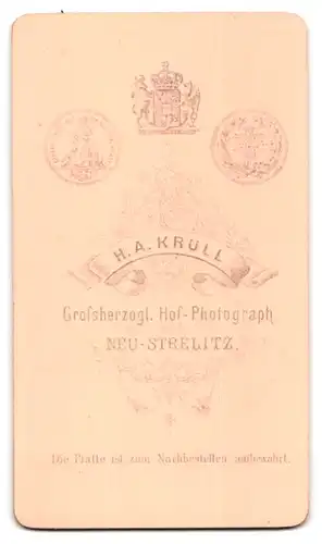 Fotografie H. A. Krull, Neu-Strelitz, Portrait Mutter im Biedermeierkleid mit Kind auf dem Tisch, Mutterglück