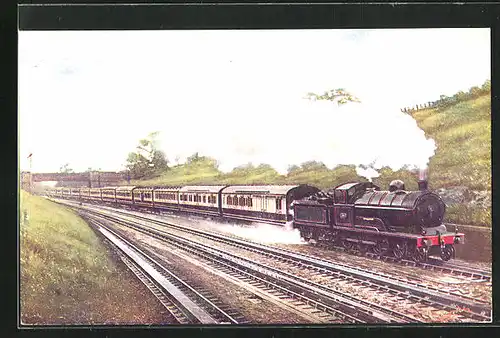 AK T.C. 59, LNWR Up express passing Bushey troughs, englische Eisenbahn
