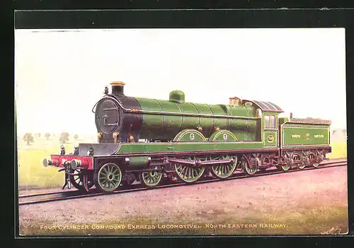 Künstler-AK Four Cylinder Compound Express Locomotive, North Eastern Rly., englische Eisenbahn