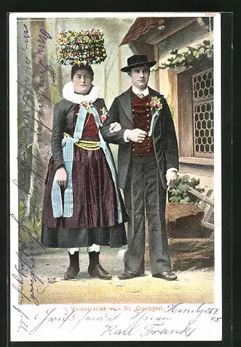 AK Volkstracht von St. Georgen, Brautpaar