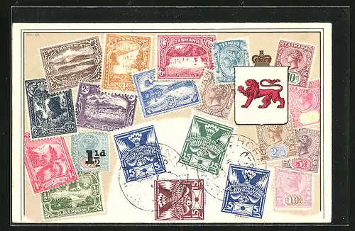 AK Briefmarken aus Tasmanien