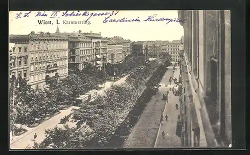 AK Wien, Blick auf den Kärtnerring mit Strassenbahn