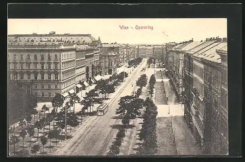 AK Wien, Strassenbahn auf dem Opernring