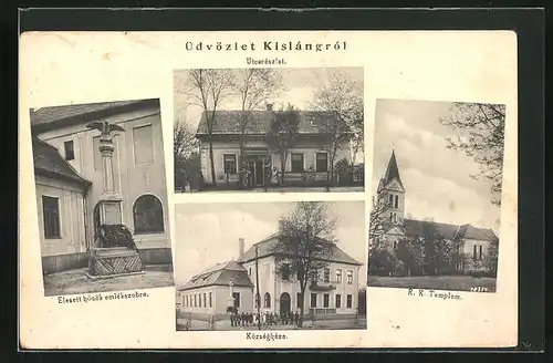 AK Kislang, Utcareszlet, Közseghaza, R. K. Templom