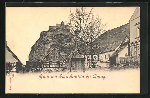 AK Aussig / Usti, Ortspartie mit Schreckenstein