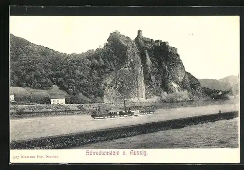 AK Aussig / Usti, Flusspartie mit Schreckenstein