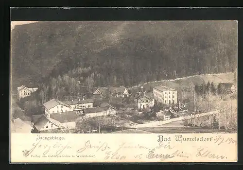 AK Bad Wurzelsdorf, Häuser vor Isergebirge