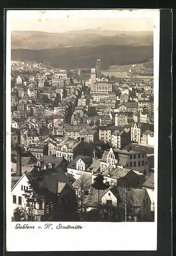 AK Gablonz / Jablonec Nad Nisou, Stadtmitte aus der Vogelschau