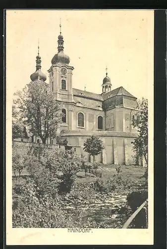 AK Haindorf / Hejnice, Blick zur Kirche