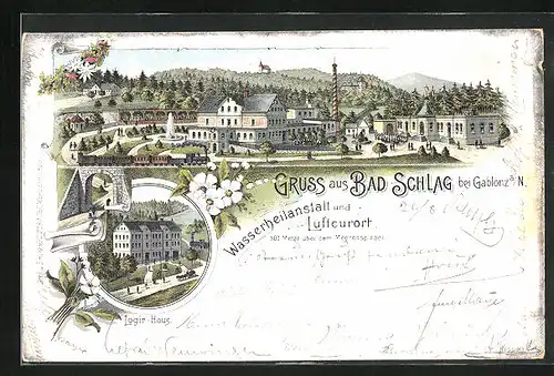 Lithographie Bad-Schlag, Hotel Logier-Haus, Wasserheilanstalt