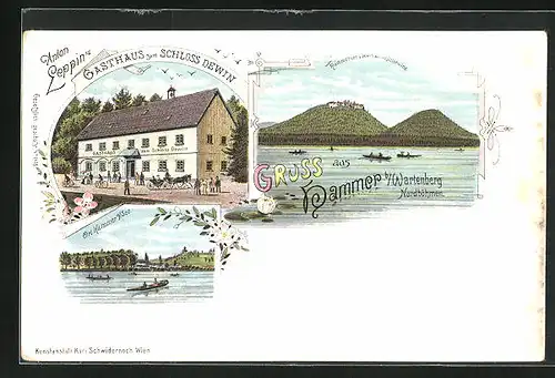 Lithographie Hammer Am See / Hamr Na Jezere, Gasthaus zum Schloss Dewin