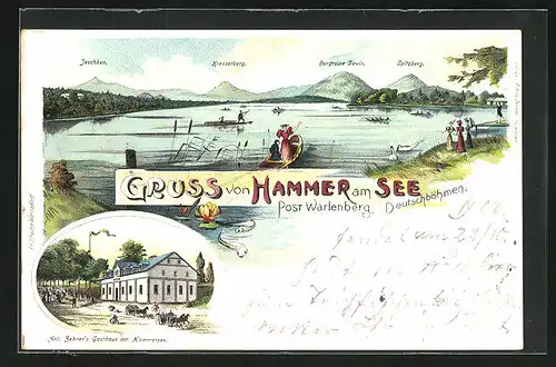 Lithographie Hammer Am See / Hamr Na Jezere, Zehners Gasthaus am Hammersee