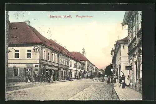 AK Theresienstadt / Terezin, Pragerstrasse mit Buchdruckerei W. Liesslea