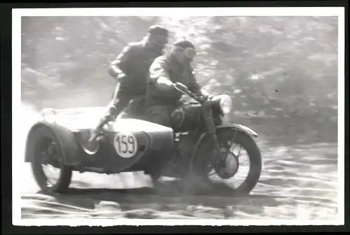 Fotografie Motorrad BMW, Rennmotorrad mit Seitenwagen, Gespann Startnummer 159