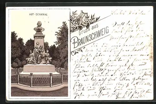 Vorläufer-Lithographie Braunschweig, 1895, Abt-Denkmal