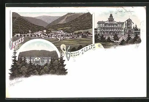 Lithographie Gross-Tabarz, Hotel Kurhaus, Schiesshaus, Panorama