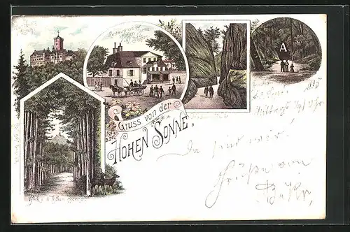 Vorläufer-Lithographie Eisenach, 1895, Hotel zur Hohen Sonne, Wartburg, Annathal
