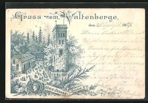 Lithographie Neukirch, Gasthaus Valtenberg, König Johann-Thurm