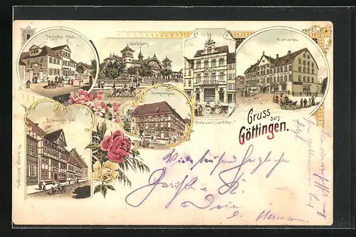 Lithographie Göttingen, Gasthaus Schwarzer Bär, Hotel & Pension National, Junkernhaus