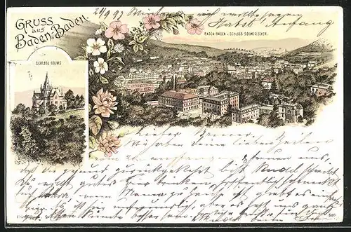 Lithographie Baden-Baden, Schloss Solms, Totalansicht