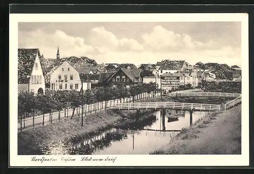 AK Büsum, Gasthaus Alte Post, Kanalpartie am Deich