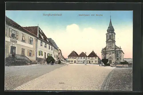 AK Burgkundstadt, Marktplatz mit Kirche und Gasthaus