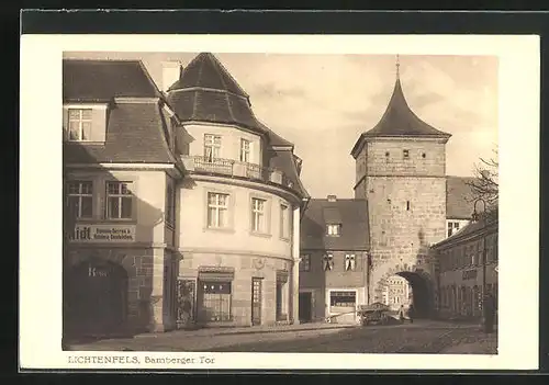 AK Lichtenfels, Partie am Bamberger Tor mit Damen und Herren Confektions Geschäft