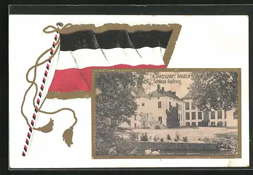 AK Gelting, Blick auf das Schloss, Reichsflagge