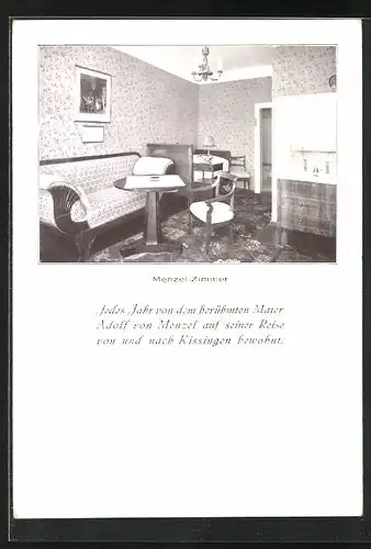 AK Weimar, Zimmer von Adolf von Menzel im Parkhotel Erbprinz