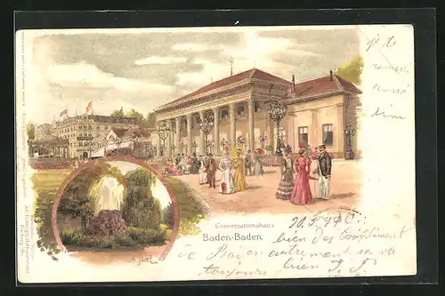 Lithographie Baden-Baden, Menschen vor Conversationshaus