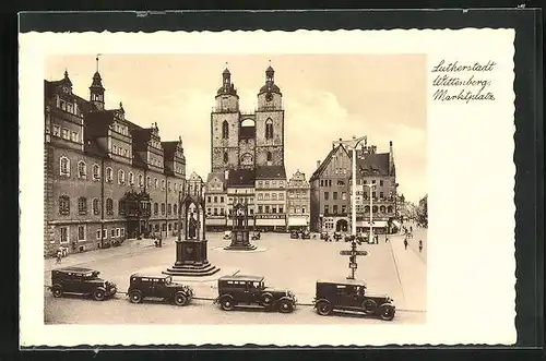 AK Wittenberg, Lutherstadt mit Marktplatz, Autos, Kaiser`s und Buchhandlung