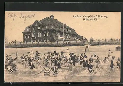 AK Südstrand /Föhr, Kinder des Kindererholungsheim Schöneberg spielen im Wasser