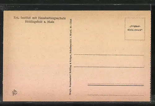 AK Heidingsfeld a. M., Erz. Institut mit Haushaltungsschule, Schutzengelgrotte