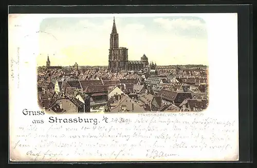 Lithographie Strassburg, Aussicht auf Stadt vom Spitalthor