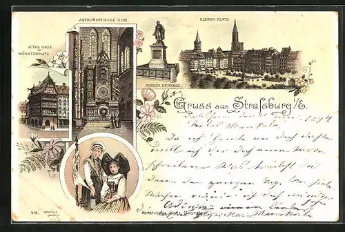 AK Strassburg i. E., Kleber Denkmal, Kleber Platz, Astrnomische Uhr