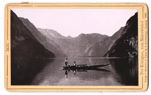 Fotografie Römmler & Jonas, Dresden, Ansicht Königssee, zwei Fischer im Boot auf dem See vom Malerwinkel gesehen