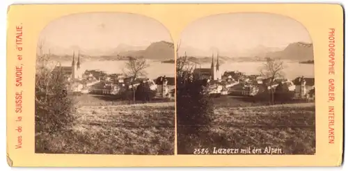 Stereo-Fotografie Gabler, Interlaken, Ansicht Luzern, Blick auf die Stadt mit Alpen