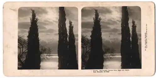 Stereo-Fotografie NPG, Ansicht Massandra, noc Ksiez, Blick auf das Meer bei Nacht auf der Krim