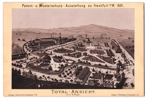 Fotografie Heinr. Keller, Frankfurt a. M., Ansicht Frankfurt, Totalansicht des Ausstellungsgeländes 1881