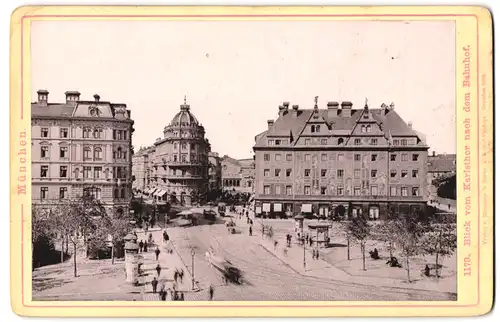 Fotografie Römmler & Jonas, Dresden, Ansicht München, Blick vom Karlsthor nach dem Bahnhof, Litfasssäule
