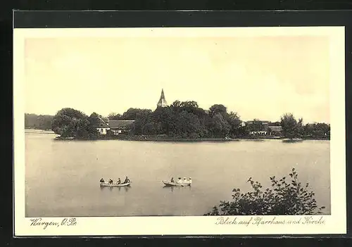 AK Wargen /O.-Pr., Blick auf Pfarrhaus und Kirche