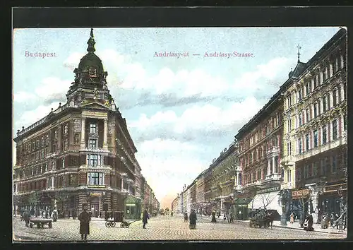 AK Budapest, Blick in die Andrassy-Strasse