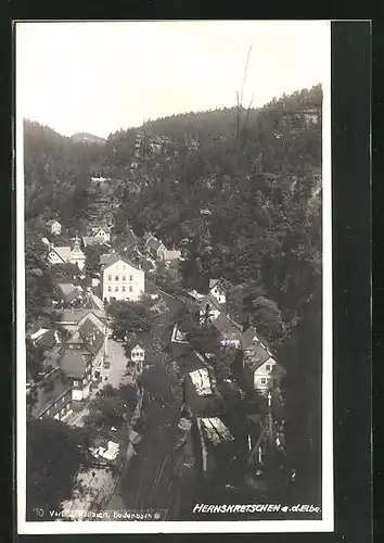 AK Herrnskretschen / Hrensko, Ortsansicht aus der Vogelschau