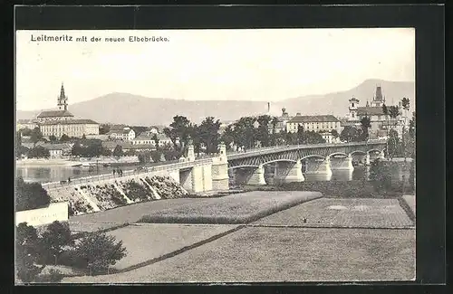 AK Leitmeritz / Litomerice, Die neue Elbebrücke