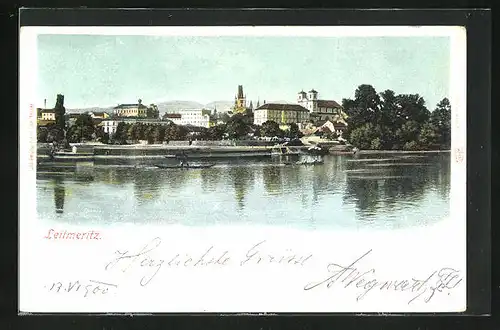 AK Leitmeritz / Litomerice, Häuser am Fluss