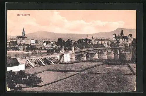 AK Leitmeritz / Litomerice, Brücke über die Elbe