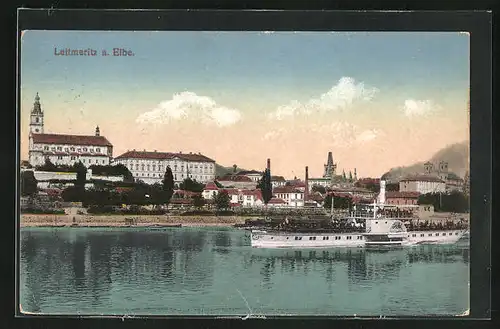 AK Leitmeritz / Litomerice, Dampfer auf der Elbe