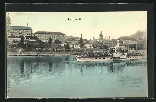 AK Leitmeritz / Litomerice, Dampfer Habsburg auf der Elbe