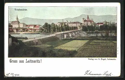 AK Leitmeritz / Litomerice, Elbbrücke zur Stadt